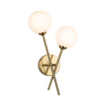 Ripley Glass Globe 2 Light Wall Light in brushed brass with opal white glass, front view