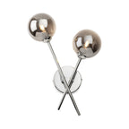 Ripley Glass Globe 2 Light Wall Light in chrome, angled view showing the crossed stems