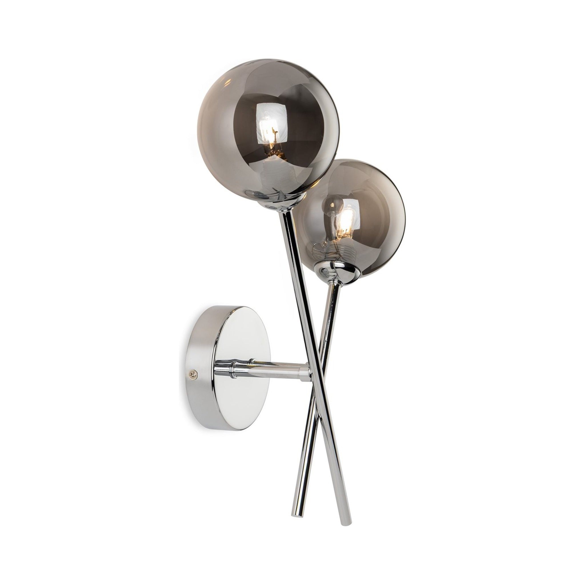 Ripley Glass Globe 2 Light Wall Light in chrome, side view showing the 13cm projection