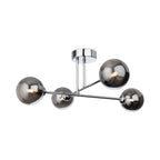 Ripley Glass Globe 4 Light Semi-Flush Ceiling Light in chrome, side view showing the shallow drop