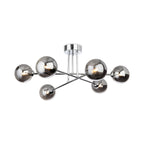Ripley Glass Globe 6 Light Semi-Flush Ceiling Light in chrome, side view showing the shallow drop