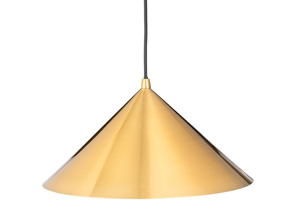 Rowan Conical Pendant in brushed brass, angled view showing the cone profile