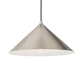 Rowan Conical Pendant in brushed steel, shown straight on with the white-painted inside of the shade visible