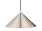 Rowan Conical Pendant in brushed steel, angled view showing the cone profile