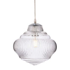 Selby Fluted Glass Pendant in chrome, angled view of the shade and suspension