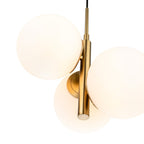 Selby Staggered Opal Globe 3 Light Pendant in brushed brass, angled view from below