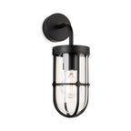 Tarbet Caged Glass Outdoor Wall Light in black, front view
