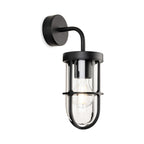 Tarbet Caged Glass Outdoor Wall Light in black, angled view