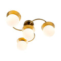Thea 4 Light Opal Globe Flush Ceiling Light in brushed brass, angled view of the four opal glass globes