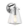 Vela Tapered Clear Glass Wall Light in chrome, angled view