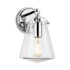 Vela Tapered Clear Glass Wall Light in chrome, angled view