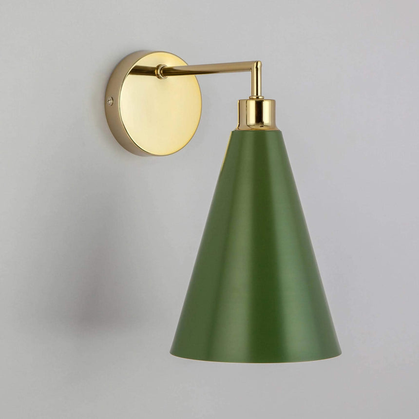 Cone Shade Wall Light, Brass/Olive