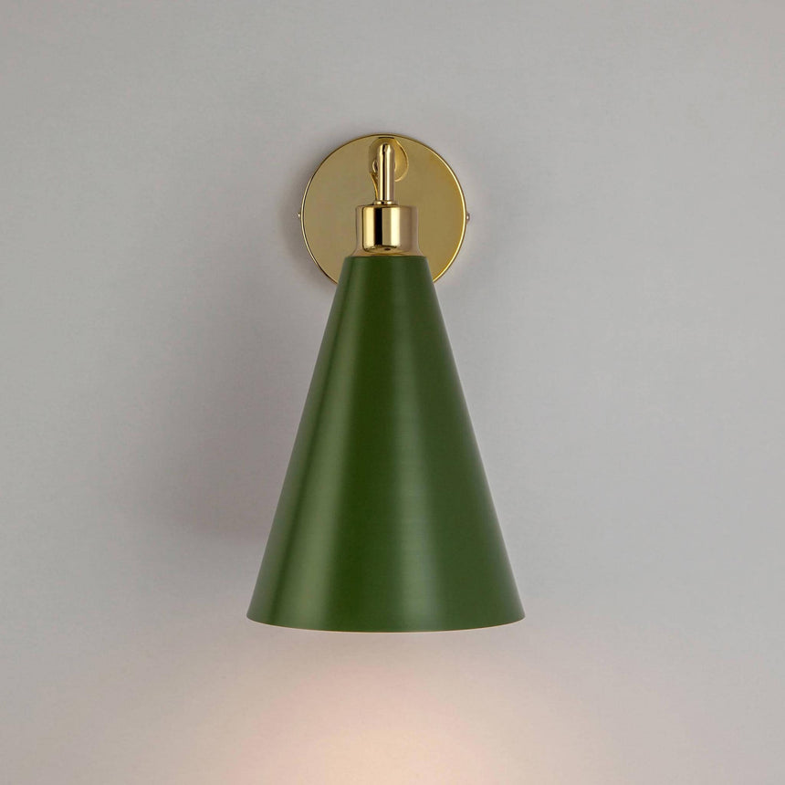 Cone Shade Wall Light, Brass/Olive