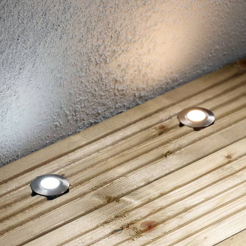 Lampsy Jord LED Round Decking Light - Brushed Steel - -Lampsy