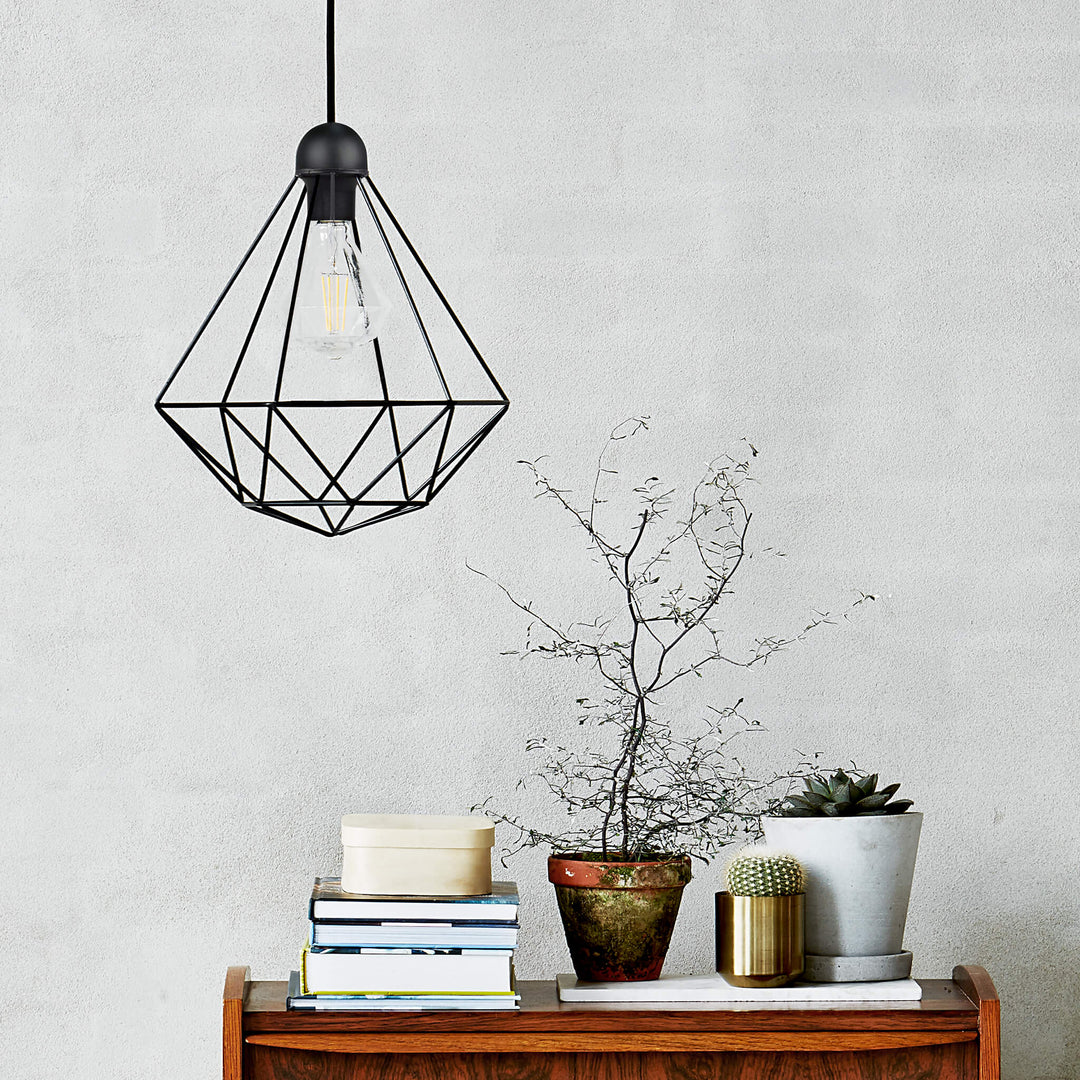 Nordlux Tees Geometric Cage Wire Pendant Light - Black - -Lampsy
